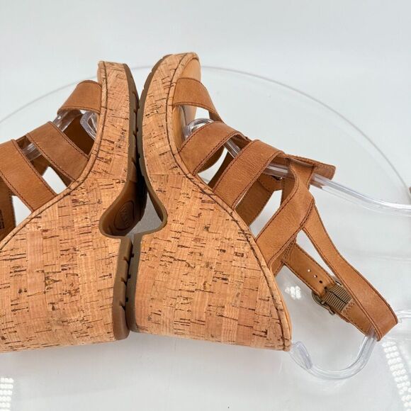 Born Bernese Womens Sandal Size 10 Brown Leather Wedge Heel Open Toe Retro Caged - Picture 9 of 14
